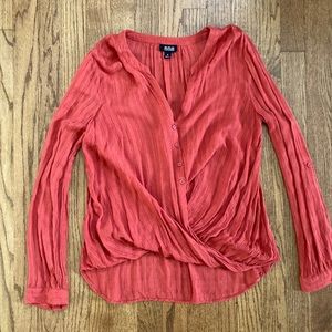 EUC, Coral long sleeve crossover front top w/ buttons